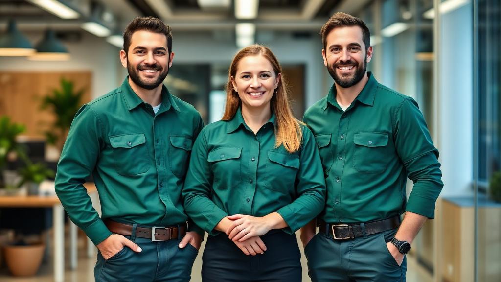 Echipa DDDServ - tehnicieni profesionisti in uniforme verzi